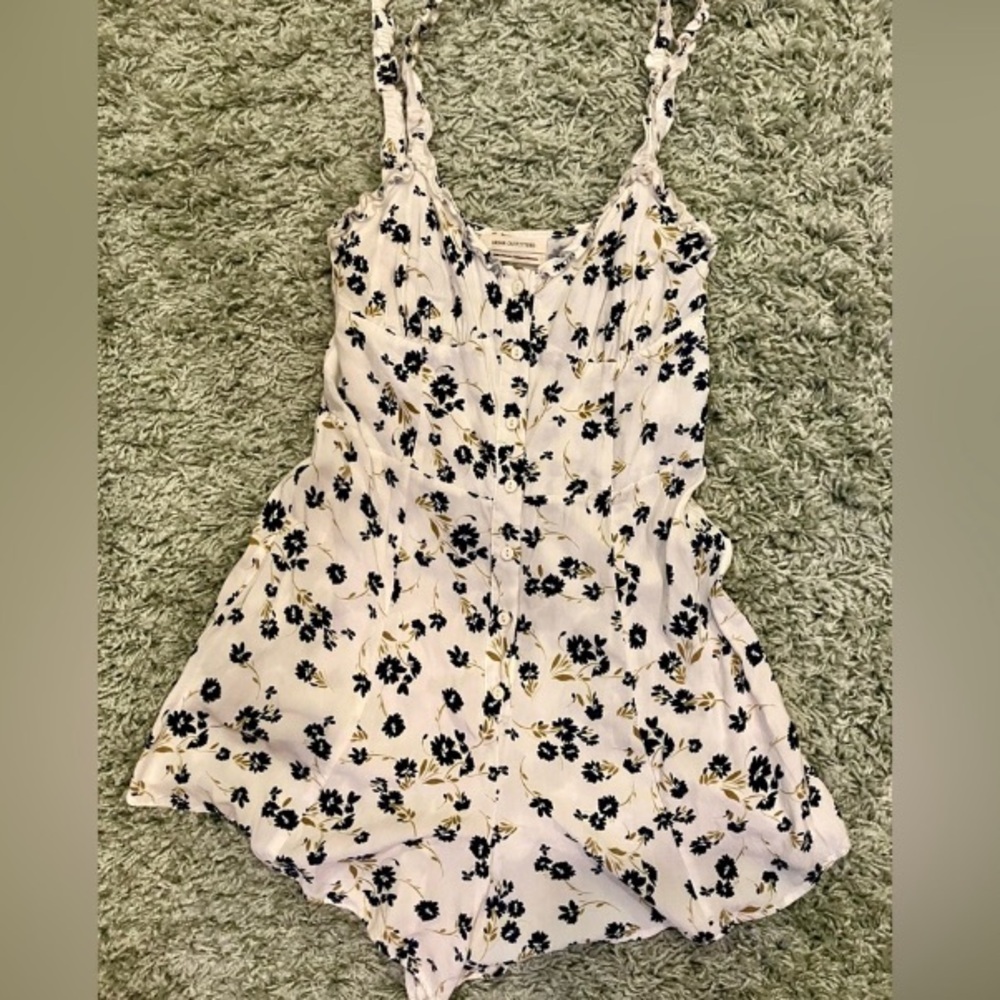 Urban Outfitters White and Blue Floral Print Button-Down Romper